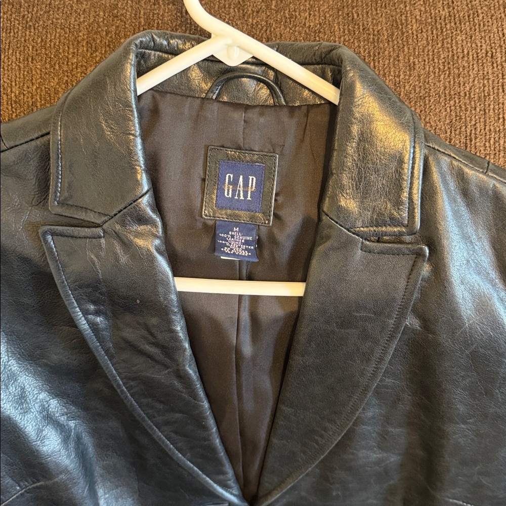 GAP Shiny Black Leather Jacket - image 6